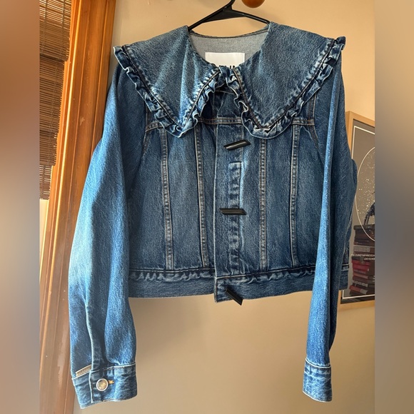 Ganni ruffled Peter Pan collar denim jacket - Picture 7 of 10